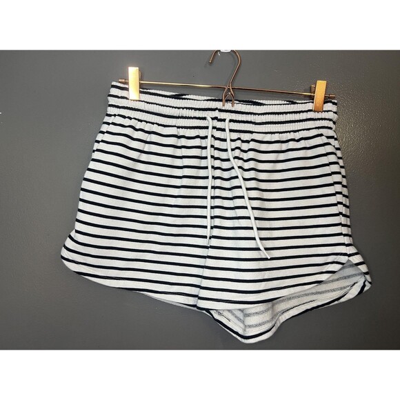 H&M Shorts Womens Medium White Black Striped Terry Lounge Drawstring Casual - Picture 1 of 4